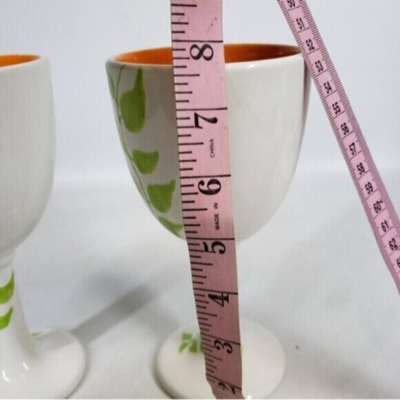 Hand Painted Ceramic Wine Glasses Goblets 12 oz White Glazed Botanical S… - Picture 11 of 13
